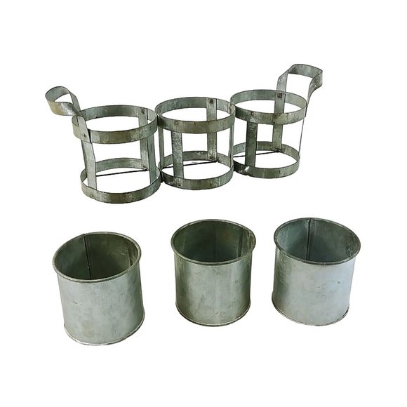 Planter Storage Office Desk Caddy Galvanized Metal Vintage Farmhouse Decor - Picture 7 of 7